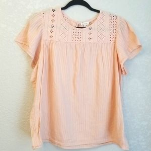 Peach eyelet boho flutter ruffle sleeve top xl